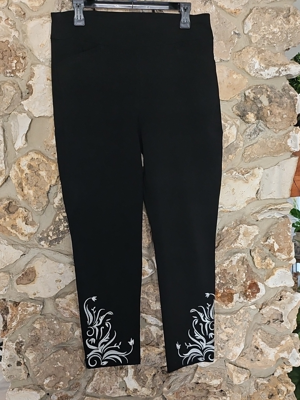 Chico's Black Ankle with White Floral Hem Detail